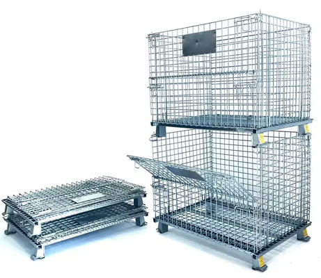 Galvanizli Metal Depo depolama kafesi tekerlekli katlanabilir araba